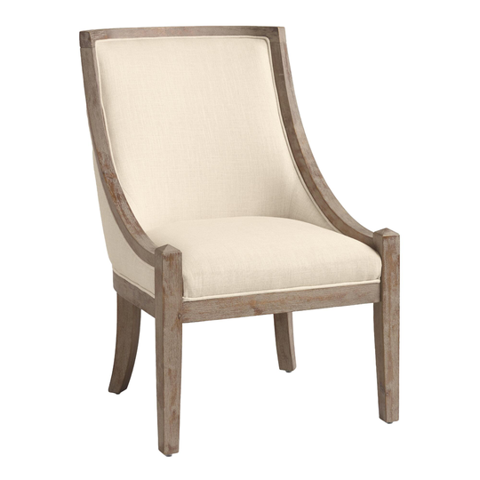 Distressed Wood High Back Henry Upholstered Chair: Gray - Fabric by World Market