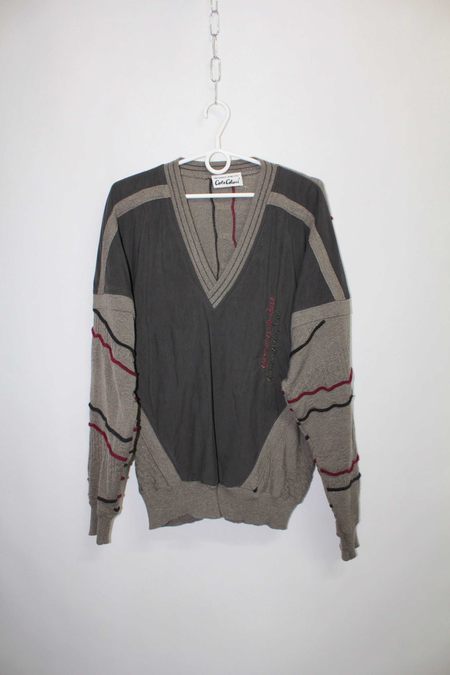 Vtg 90S Carlo Colucci Wool Blend V-Neck Cosby Sweater Jumper Sweatshirt Size M