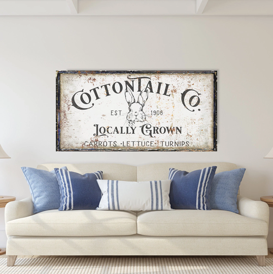 Cottontail Co, Modern Farmhouse Easter Sign, Vintage Decor, Bunny Wall Art, Rustic Canvas