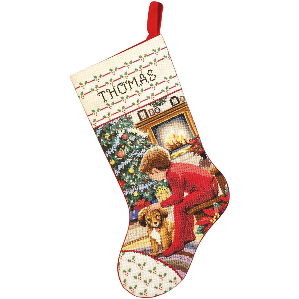 Counted Cross Stitch Christmas Stocking Waiting For Santa Janlynn Kit 18 -Free Us Shipping