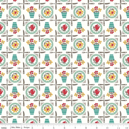 Cook Book Collection Luncheon Sea Glass Yardage | 43" X 44" Wide By Lori Holt Of Bee in My Bonnet For Riley Blake Designs C11755 Seaglass