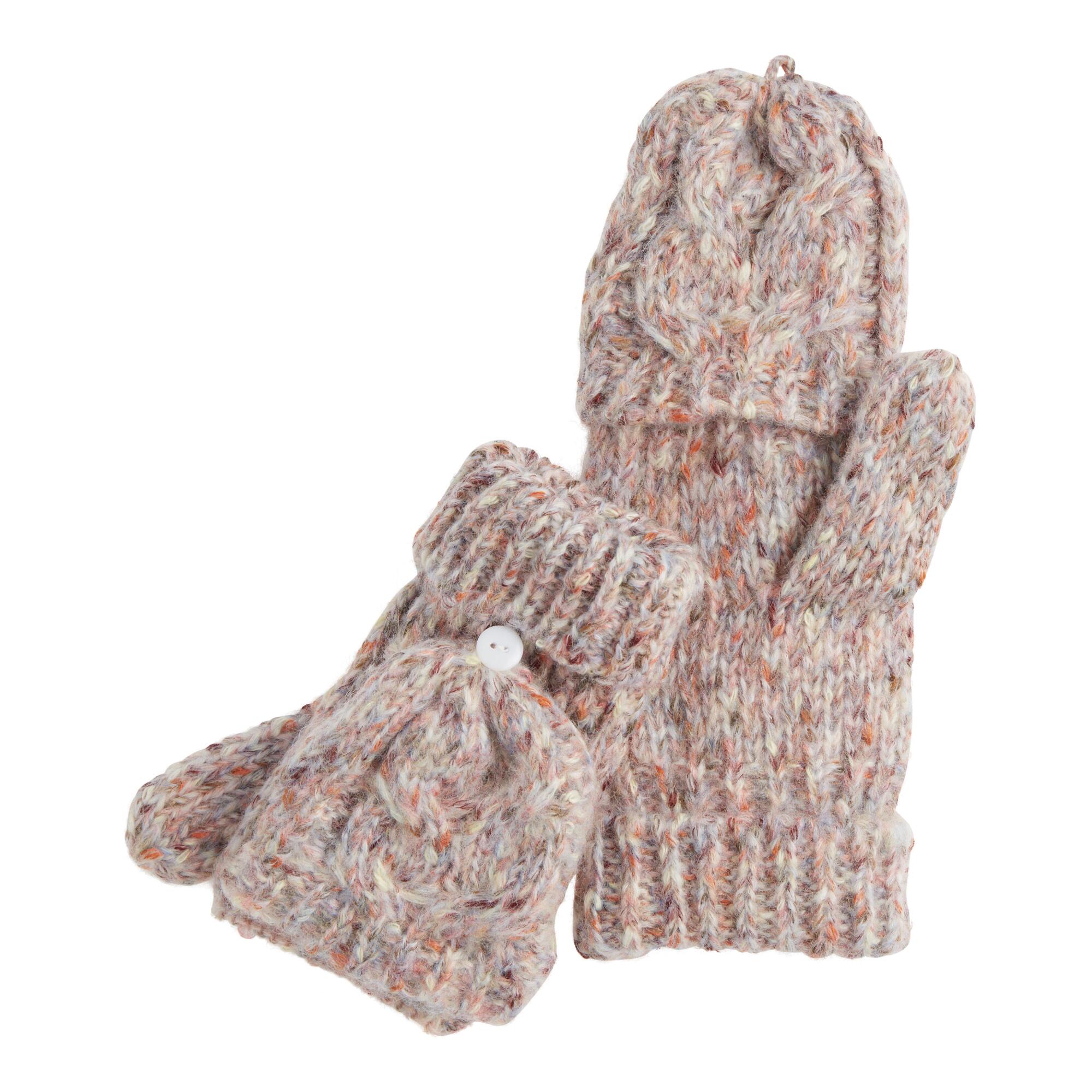 Marled Pink Recycled Yarn Convertible Gloves by World Market