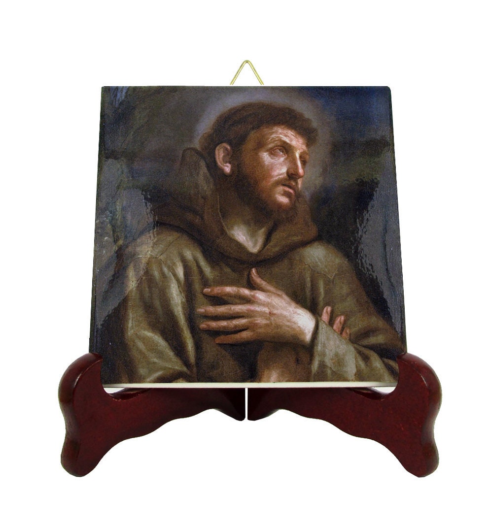 Saint Francis Of Assisi - Devotional Icon On Ceramic Tile St Catholic Saints San Francesco Art Guercino
