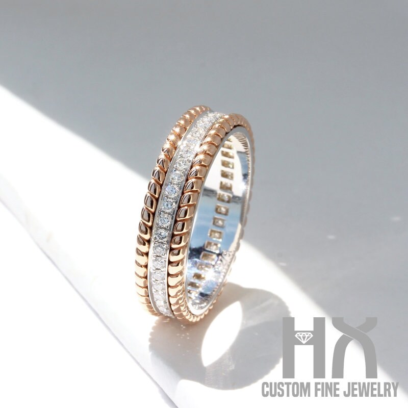 Diamond Pave 3 Row Full Eternity Ring in 18K 2-Tone Gold/Diamond Wedding Ring/stacking Ring/Valentine's Day Gift/Custom Jewelry/Gift For Her