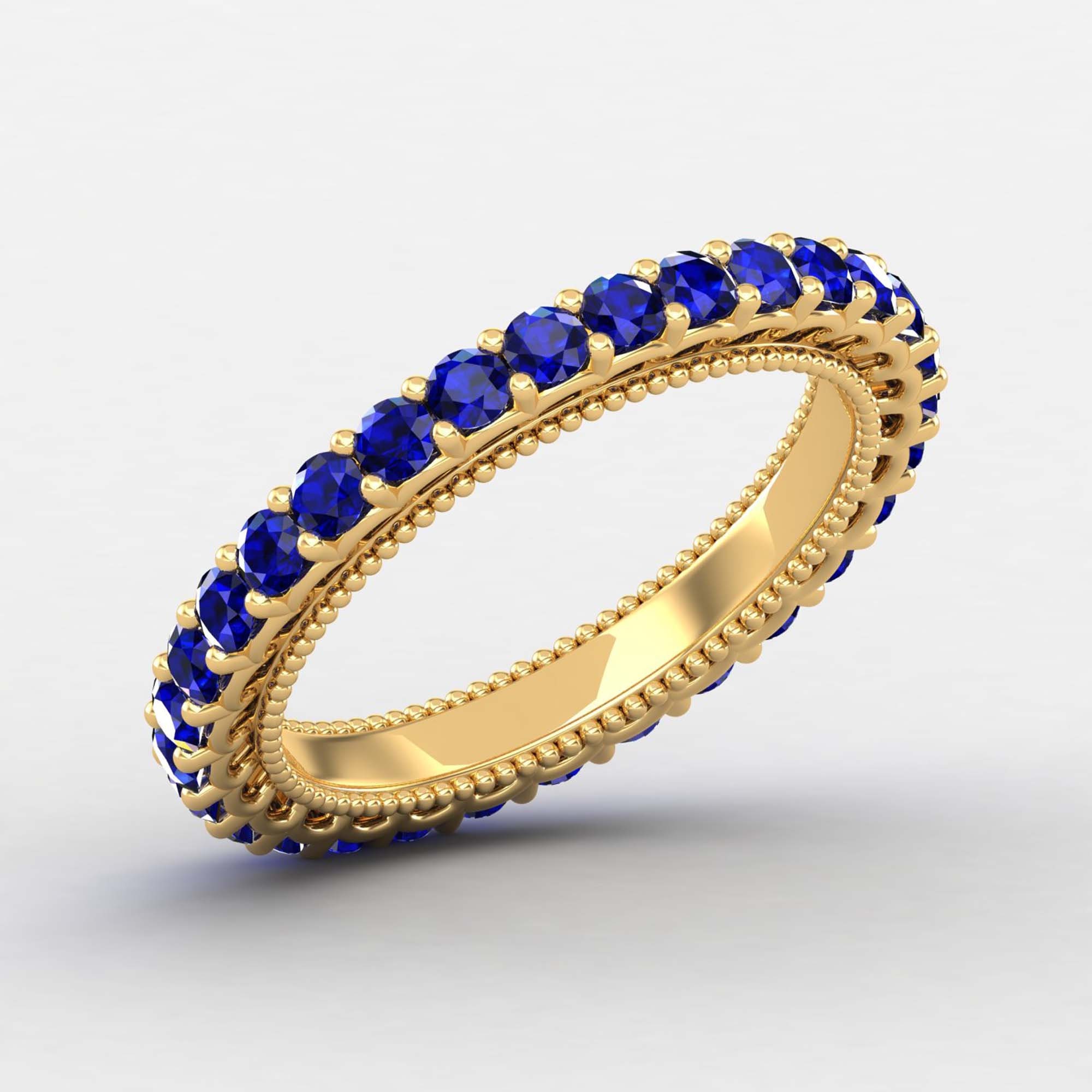 Milgrain Blue Sapphire Eternity Band, Birthstone Jewelry, Modern Thin 14K Wedding Band Ring, Gift For Her