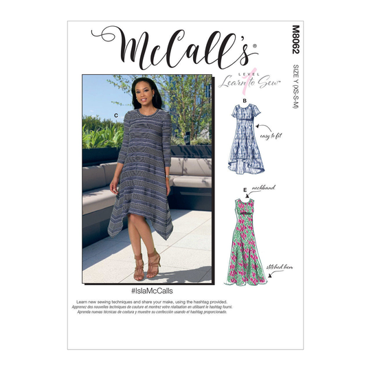 Sewing Pattern For Womens Knit Dress, Summer Pullover Learn To Sew Mccalls 8062, Size Xs-M & L-Xxl, Uncut Ff