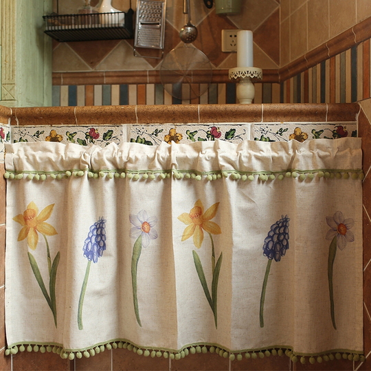 1 Sheet Window Curtain Rustic Perspective Linen Blend Punch-free Window Cabinet Short Valance Household Supplies