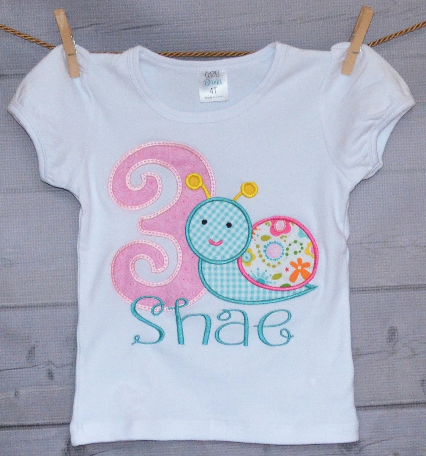 Personalized Birthday Snail Applique Shirt Or Bodysuit Girl Boy