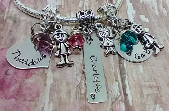 Mothers Kids Birthstone Charms, Children Name Nana Grandma Bracelet, For European Bead Charms