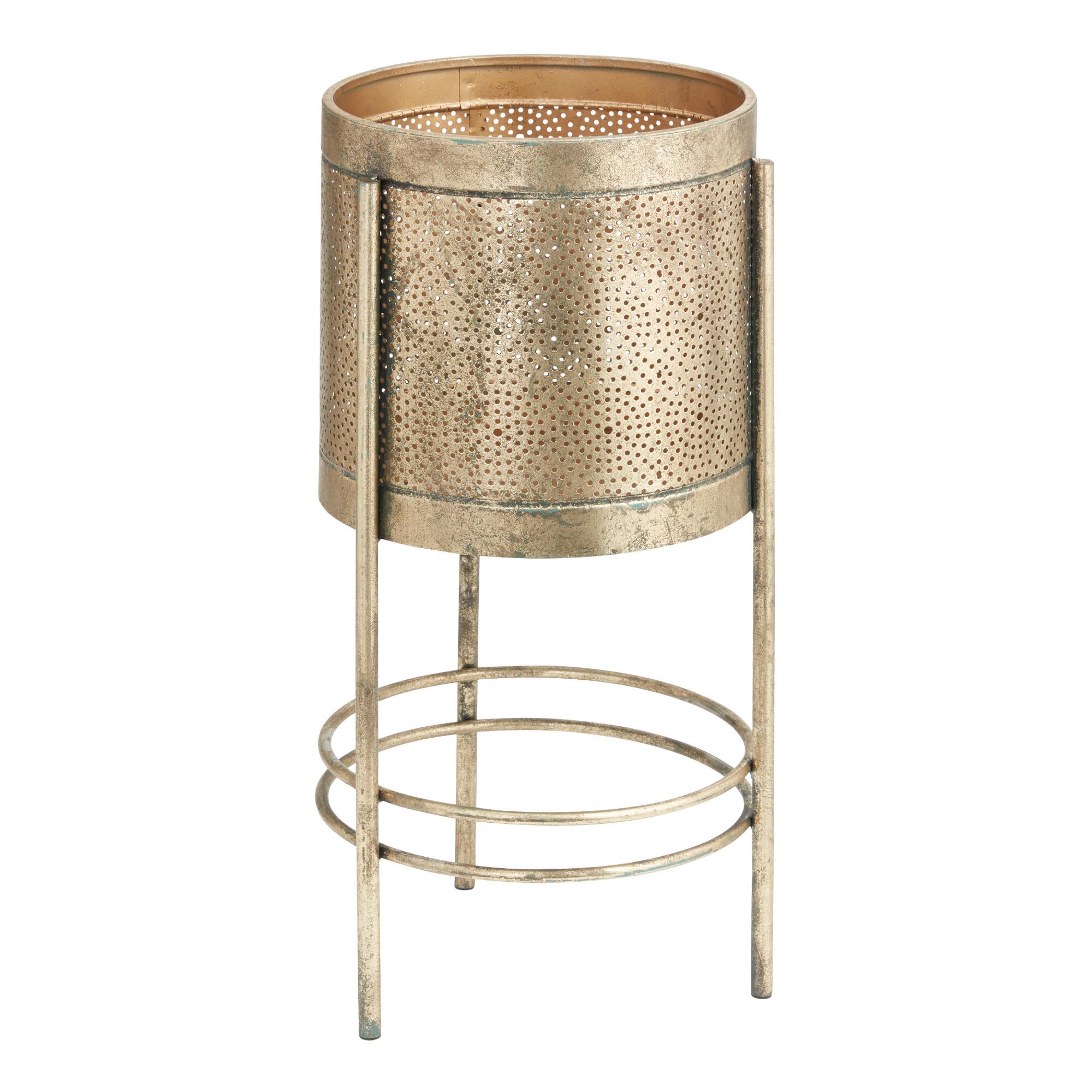 Gold Patina Punched Metal Floor Planter by World Market