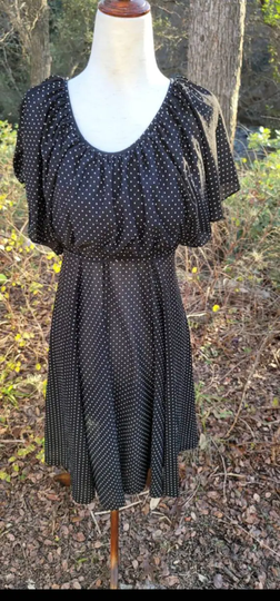 Vintage 70S Young Edwardian Dress Xs Small Polka Dot Black & White Boho Cottage Core