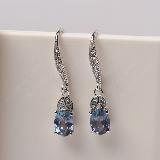 Vintage Alexandrite Drop Earrings Sterling Silver Oval Cut Retro Dangle Anniversary Gifts