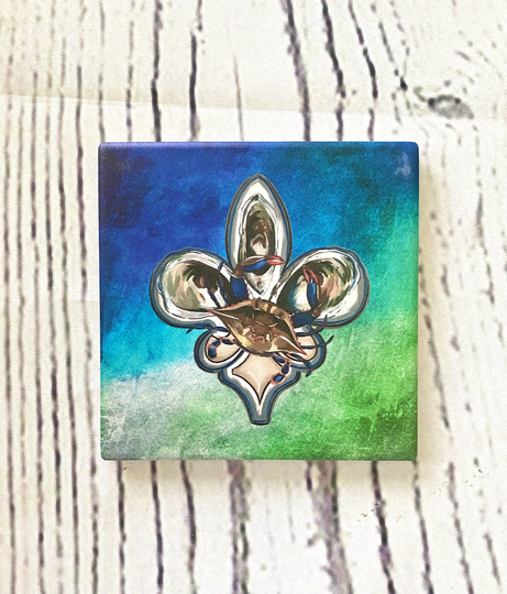 Fleur De Lis Coaster - Seafood Sandstone Drink Crab Oyster Home Decor Gift