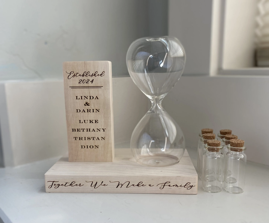 Unity Sand Ceremony Set With Hourglass - Blended Familes Couples Together We Make A Family With