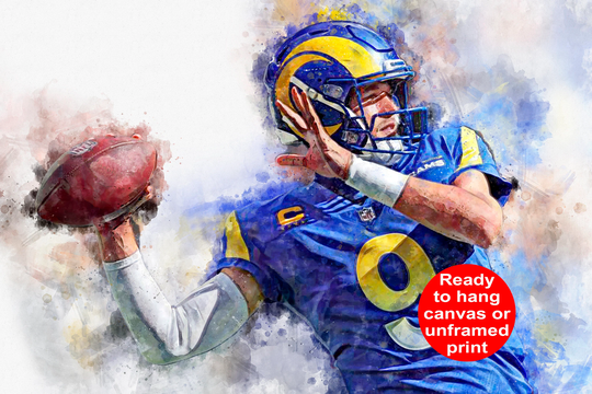 Matt Stafford Watercolor, Los Angeles Rams Wall Art, La Canvas, Superbowl Champions