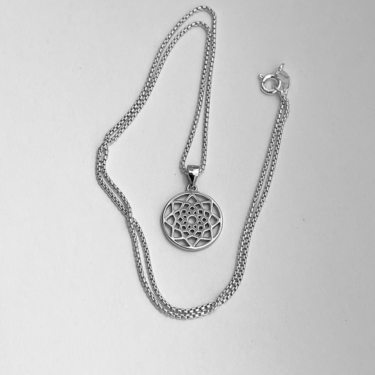 sterling Silver Small Mandala Necklace, Boho Flower Necklace