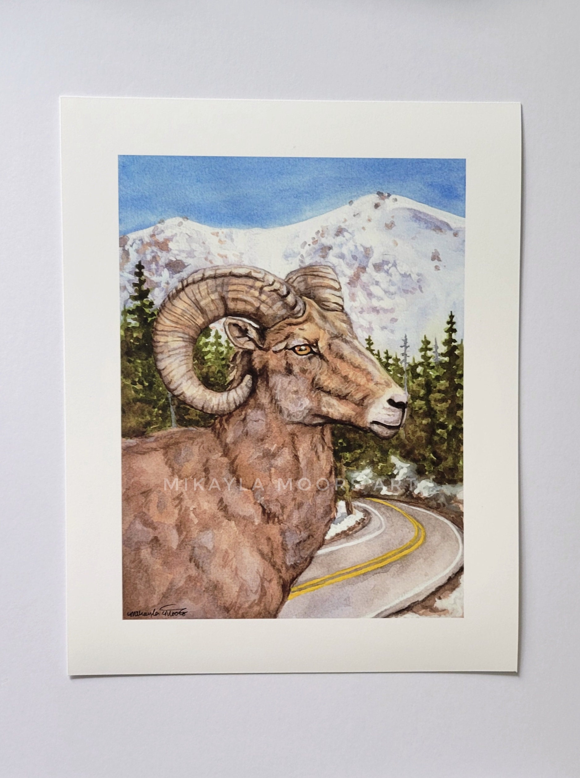 Bighorn Crossing Watercolor Giclee Fine Art Print | 8x10, 9x12, 11x14 Inches Colorado Wildlife State Animal, Pikes Peak, Springs
