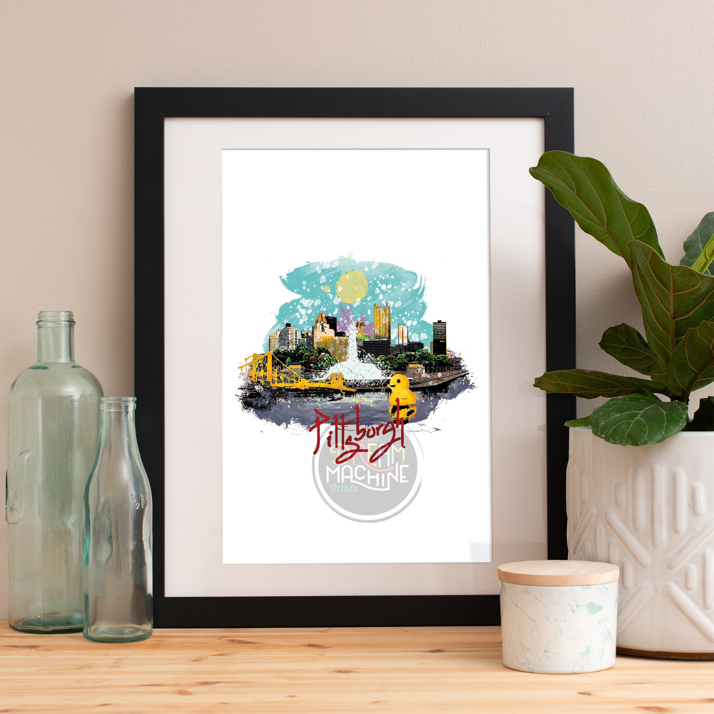 Pittsburgh Print, Skyline, Art, Poster, Watercolor, Art Map
