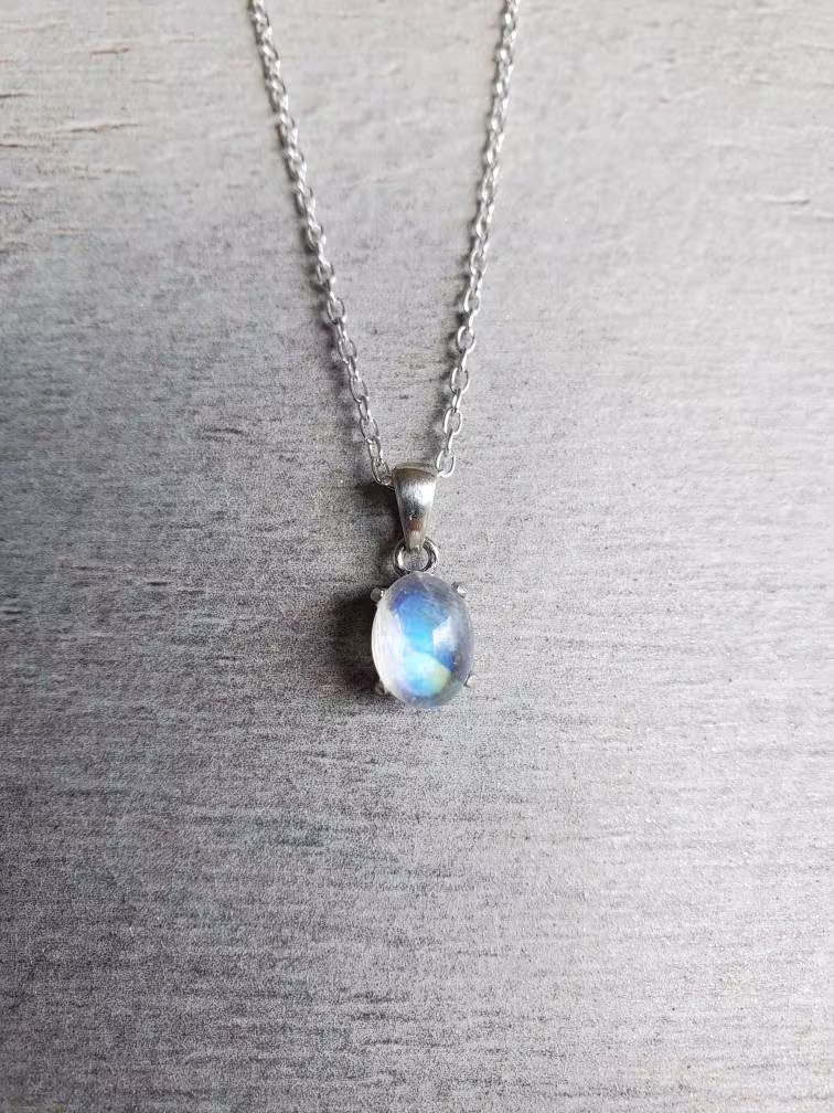 68mm Natural Rainbow Moonstone Pendant With Sterling Silver, Rainbow Moonstone Necklace, Gemstone Minimal Christmas Gift