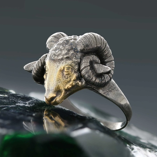 925 Sterling Silver Ram Ring, Handmade Head Zodiac Aries Goat Horn Biker Ring For Man, Jewelry
