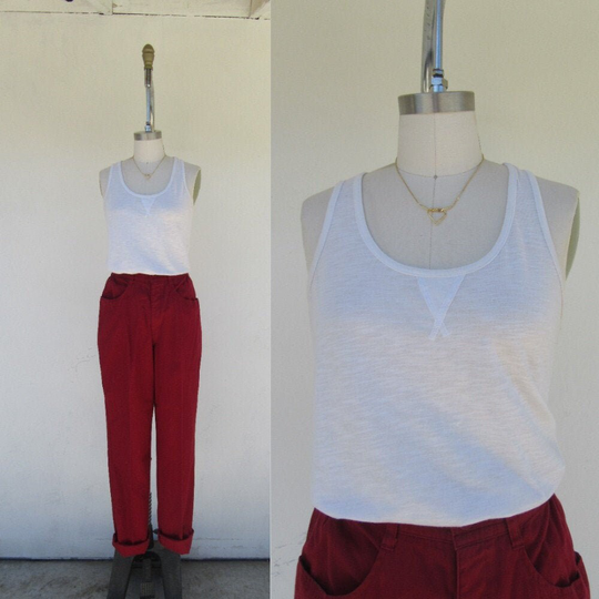 90S White Cotton Blend Tank Top Singlet | Shell Tee Shirt Neutral S