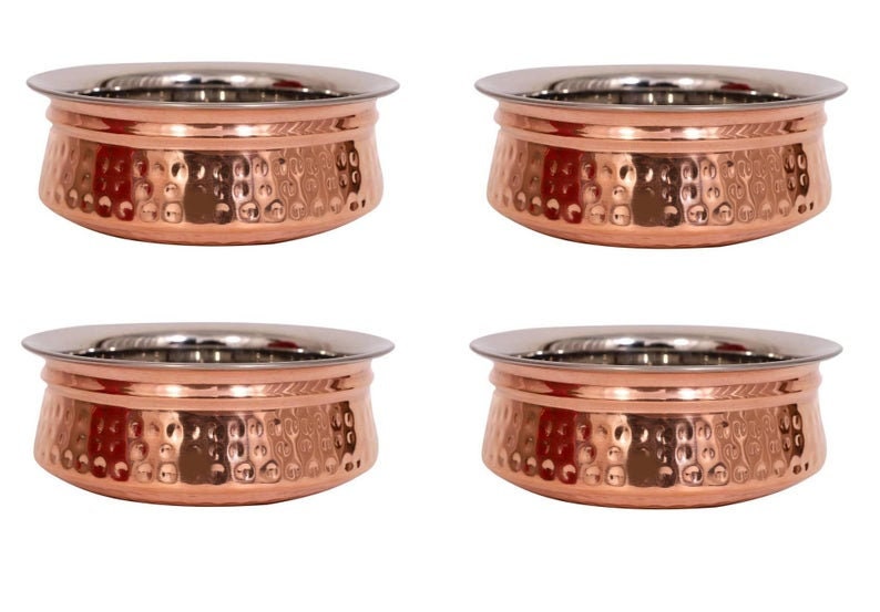 100% Pure Copper Steel Bowl Dinnerware Set Cookware Beautiful Dinner For Serving Food Ayurveda Health Benefit