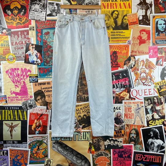 Vintage Men's 1980S-90S Light Wash Stained + Stitched Levis 501S 34x32 Denim Jeans | Levi's 34" Waist 90S