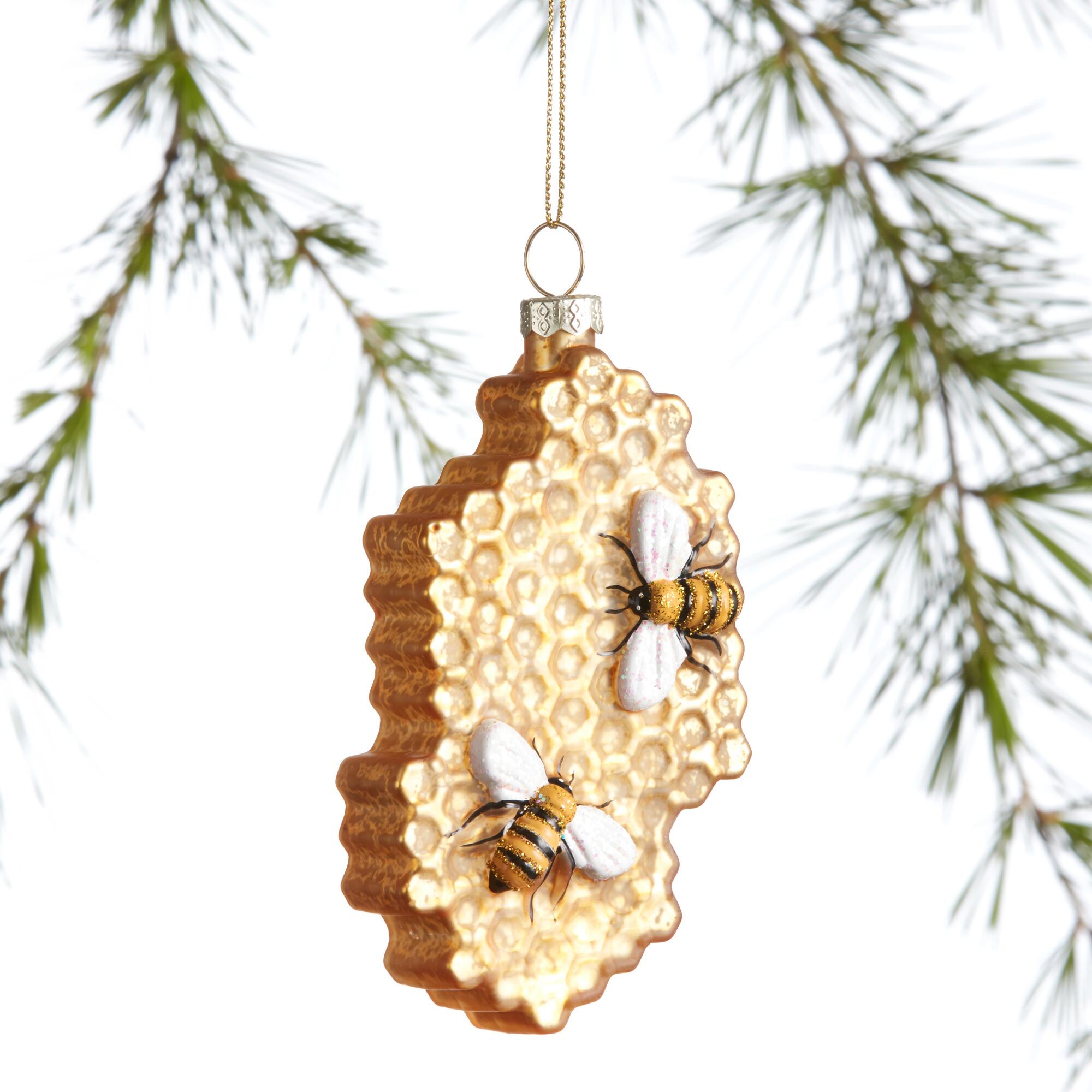 Glass Honeycomb and Bee Ornament: Multi by World Market