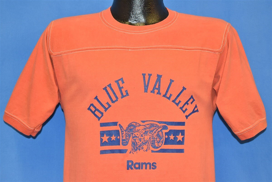 80S Blue Valley Rams High School Jersey T-Shirt Medium