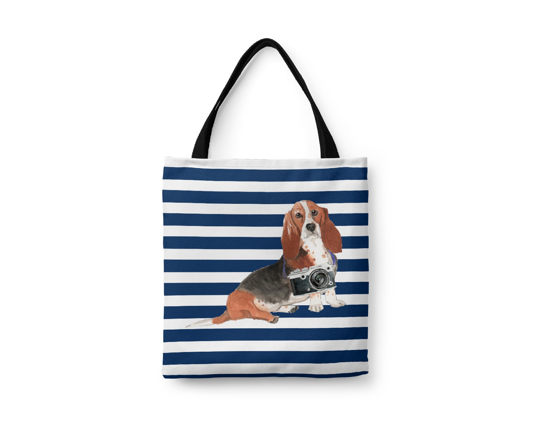 Basset Hound Large Tote Bag - Illustrated Dogs & 6 Travel Inspired Styles. All Purpose For Books, Work, Shopping... Hush Puppy