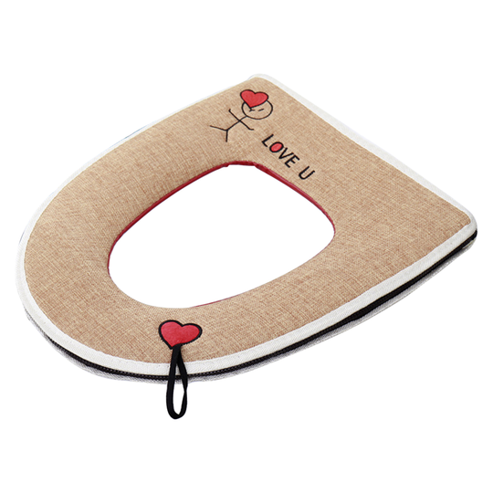 Linen Blend Toilet Pad Fadeless with Pulling Lanyard Comfy Soft Fabric Toilet Cover Pad for Home - coffee