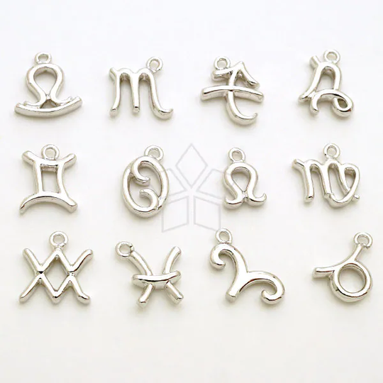Pd-2817-Or/2 Pcs - Tiny Sign Of Zodiac Symbol Charms, Birthday Constellation Pendant in Rhodium Silver, Choose Your Sign