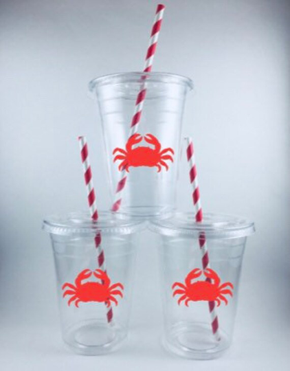 Crab Party Cups Birthday Crabs Disposable With Lids Straws Personalized