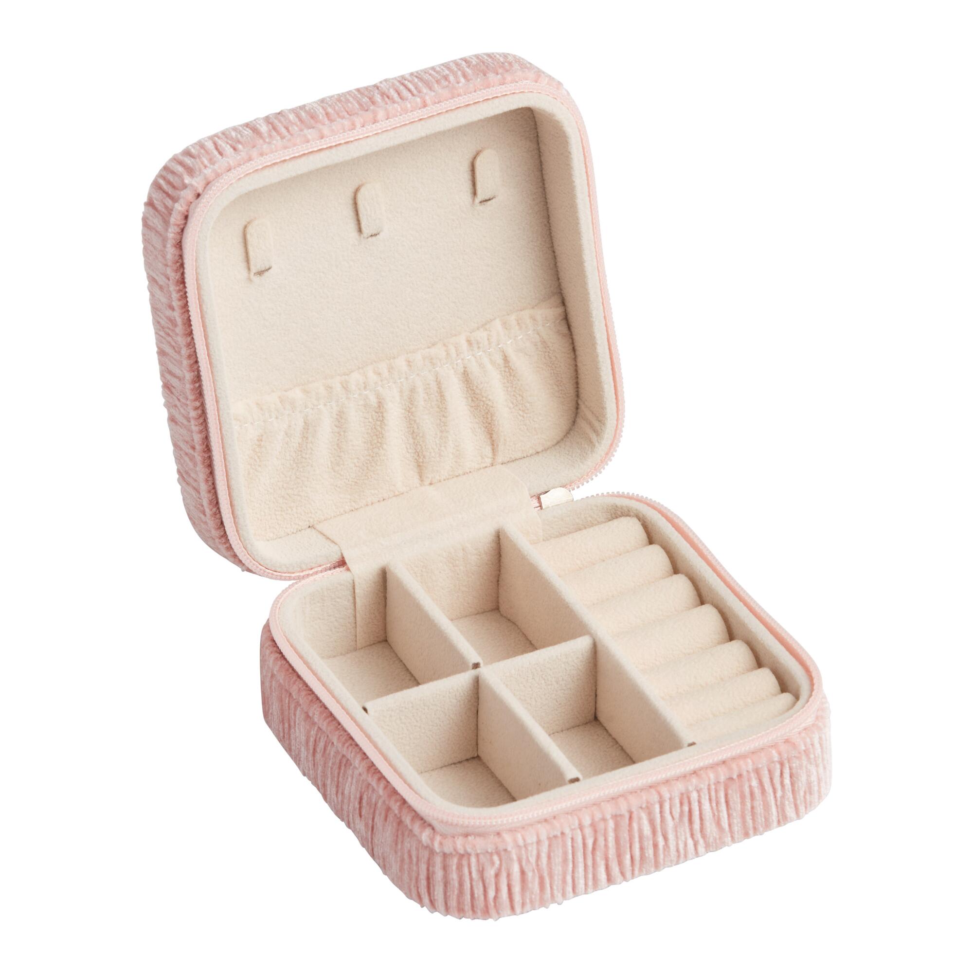 Blush Textured Velvet Travel Jewelry Box: Pink - Polyester by World Market