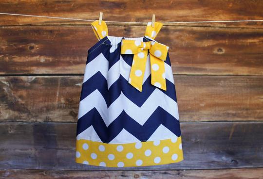 Navy Yellow Dress Newborn Baby Girl Toddler Infant Child Pillowcase Dress St Louis Rams San Diego Chargers Outfit