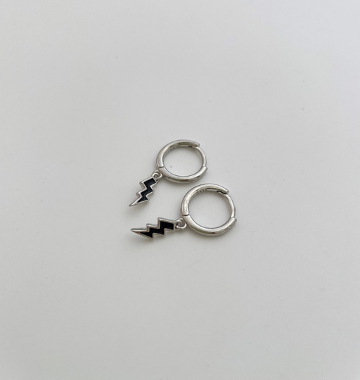 sterling Silver 23mm Lightning Bolt Hoop Earring Endless Hoops Huggies Simple Earrings Gift For Her