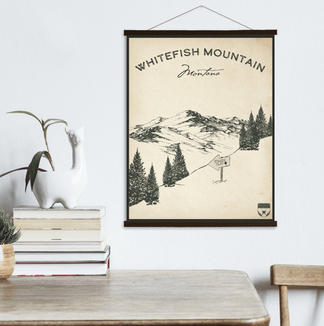 Whitefish Mountain Montana Ski Resort Sketch Print | Hanging Canvas Of Printed Marketplace