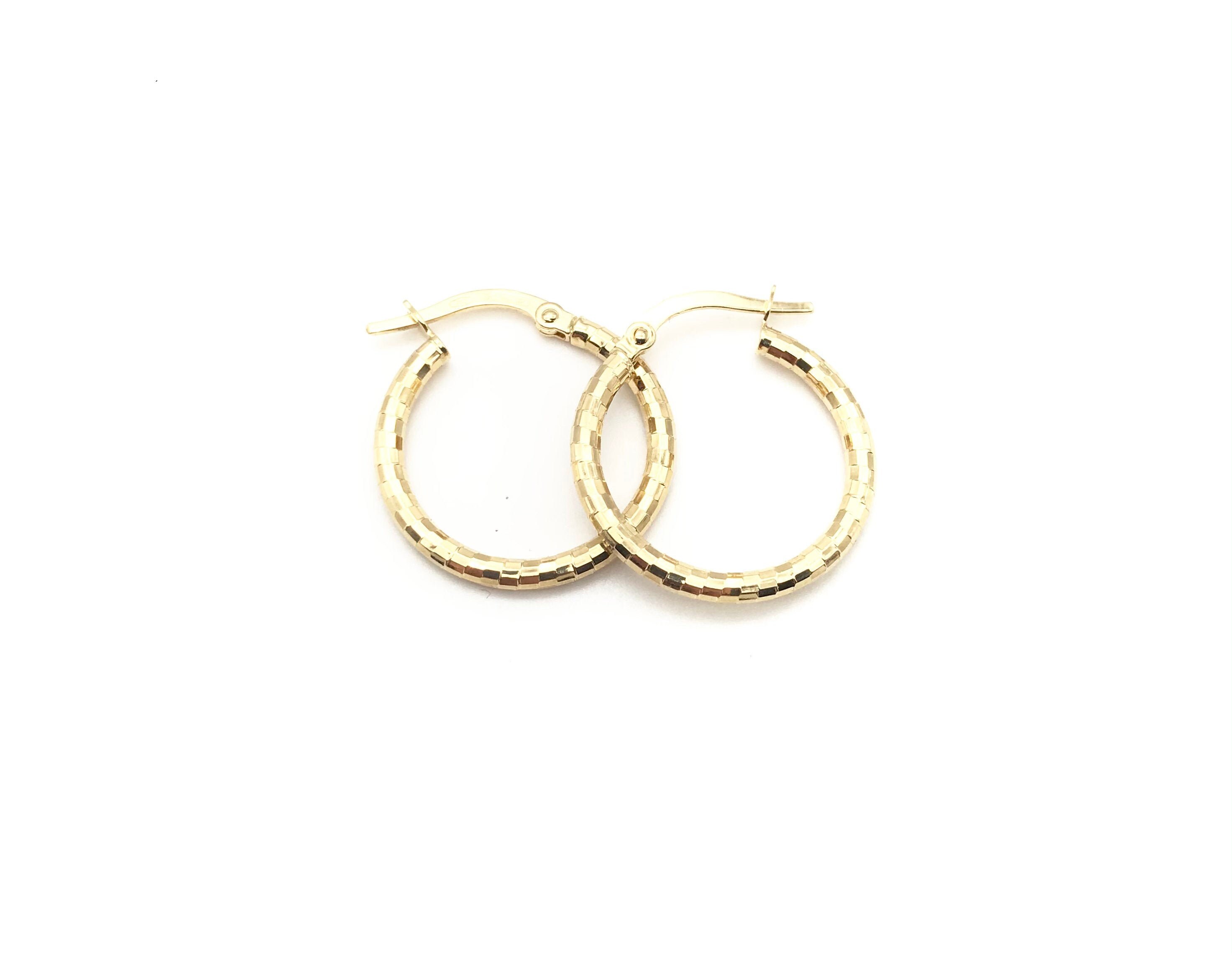 18K Yellow Gold Diamond Cut Hoop Earrings Hoops Real 18K Shiny Effect Classic Thin Gift For Her Made in Italy
