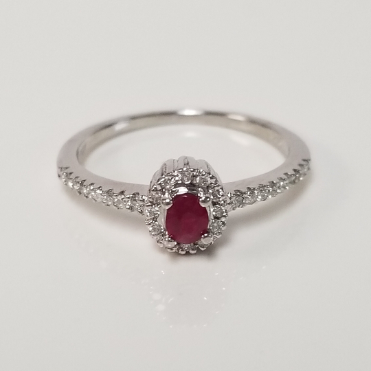 Size 7 Estate 14K White Gold Natural .25Ct Ruby Single Cut Diamond Engagement Promise Birthstone Ring .20Ct .30Ct Stunning J11-01