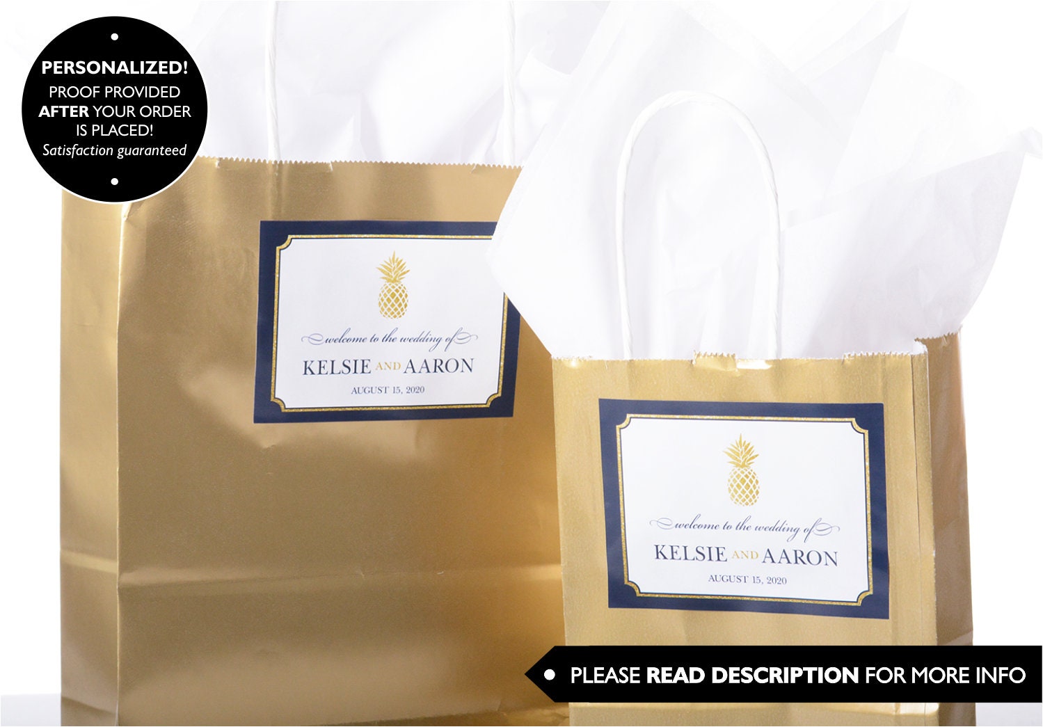 Custom Wedding Stickers - Welcome Bag Box Thank You Pineapple Labels #wdib-288