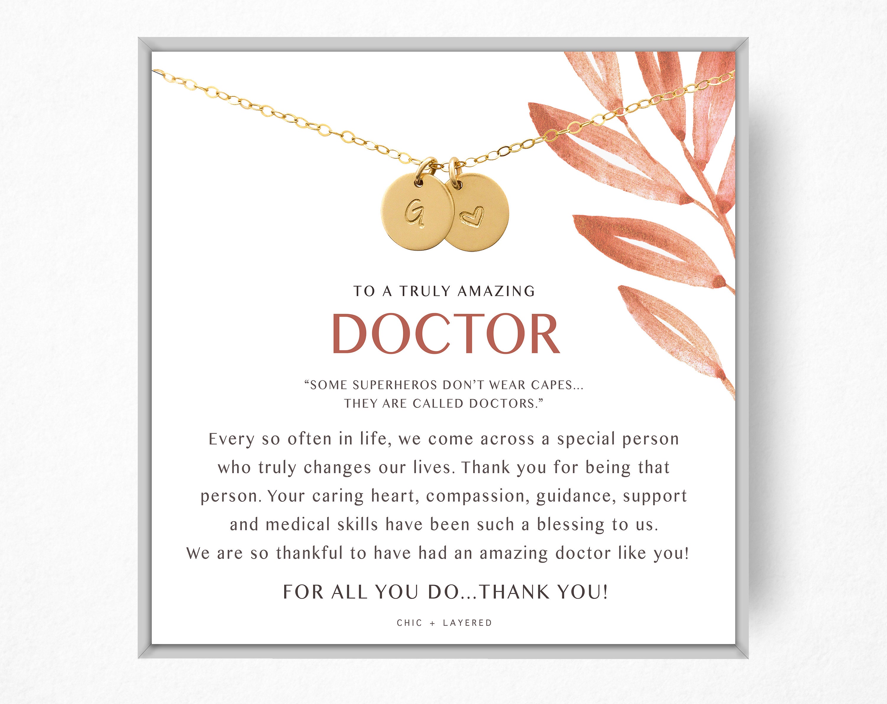 Doctor Appreciation Gift Necklace For Favorite Dr. Thank You 14K Gold Filled & Sterling Silver