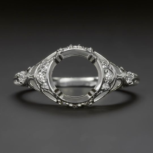 Diamond 7.5mm Round Engagement Ring Setting Vintage Filigree Mount White Gold Antique Style | 16040-7.5