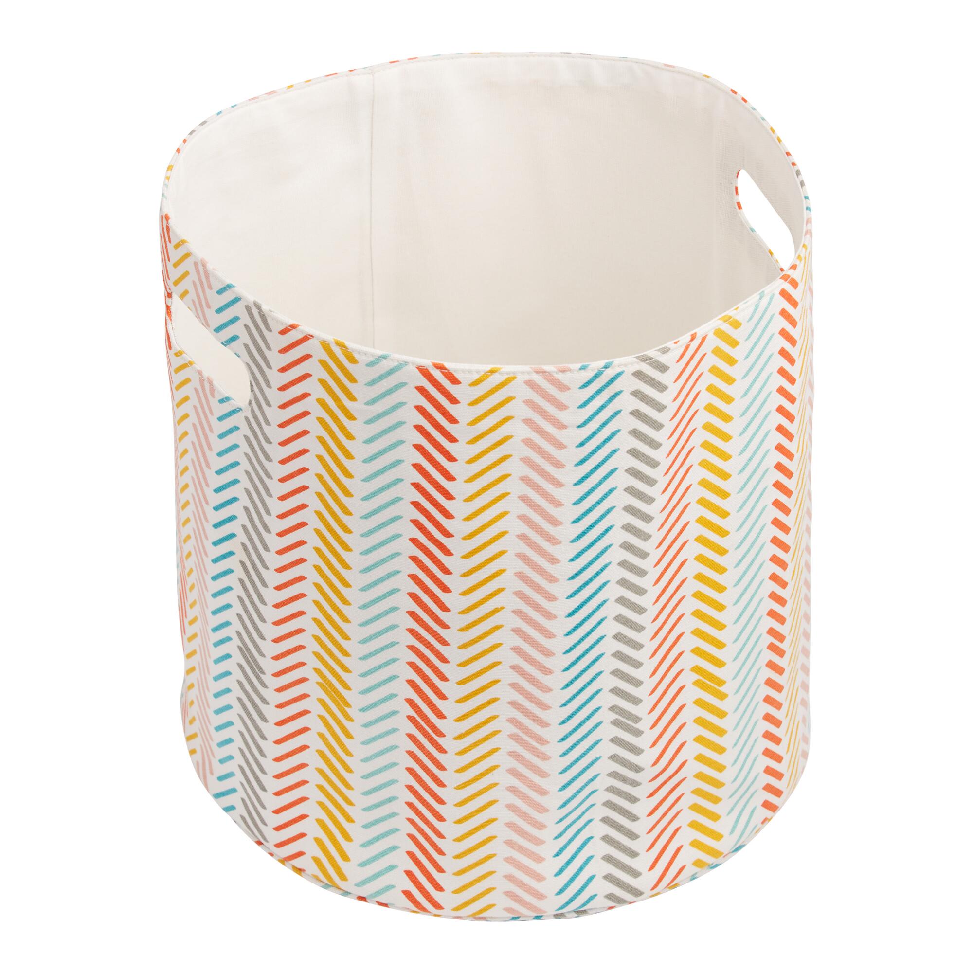 Multicolor Herringbone Fabric Toby Tote Basket - Cotton by World Market