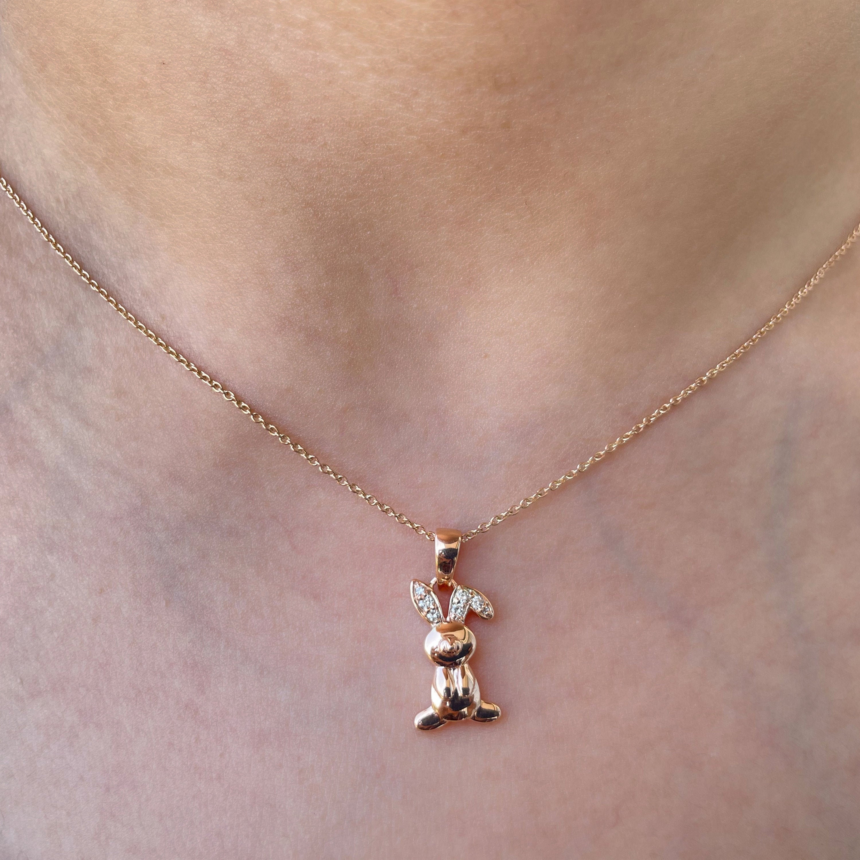Rabbit Pendant Necklace, Diamond Necklace For Women, Animal Drop Pendant, Jewelry