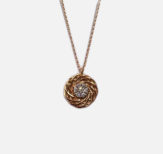 Diamond Necklace White Gold/Cluster Disk Pendant Spiral Real
