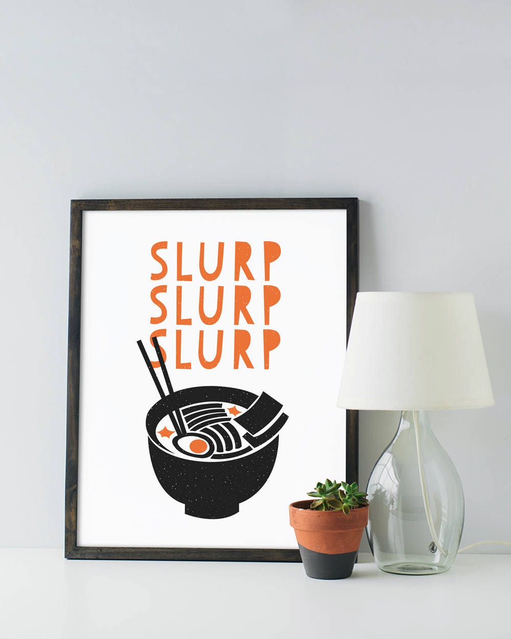 Ramen Noodle Print - Custom Colors Slurp Modern Mid-Century Graphic Black White Minimal Foodie Soup Pun Funny Poster Art Kitchen Dorm
