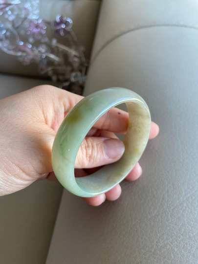 Jade Bangle 53.0mm | 2.09", Oval Shape, Light Green & Yellow, Natural Jadeite Bracelet, Certified Grade A Jade, Myanmar Burmese