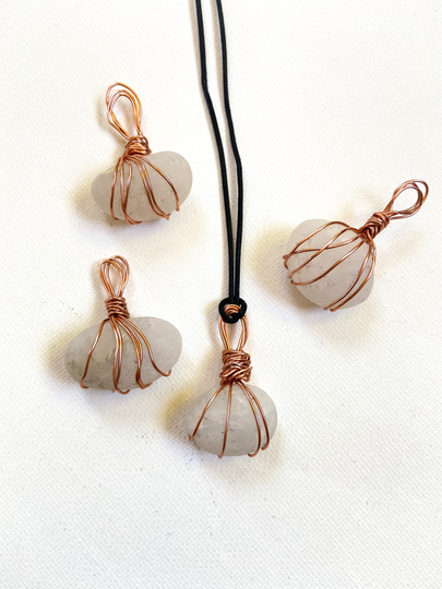 Handmade Ocean-Tumbled, Sea Quartz Mermaid Pendant. Hand Foraged. Copper Wire On Leather. Perfect Gift For Boho Or Witch