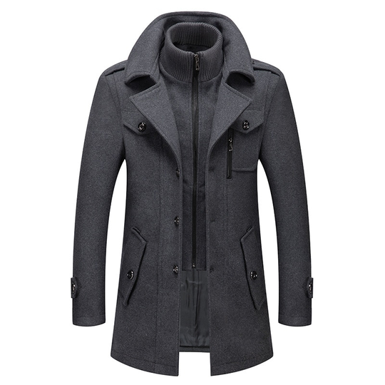 New Winter Mens Wool Blends Coats Solid Color Thick Warm Woolen Overcoat Double Neck Trench Coat Men Single Breasted Windbreaker - gray, xxxl - grey
