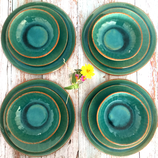 Dinnerware Set For 4/8/12, Handmade Pottery Dinner Plates, Ceramic & Bowls, Farmhouse Rustic Dishes